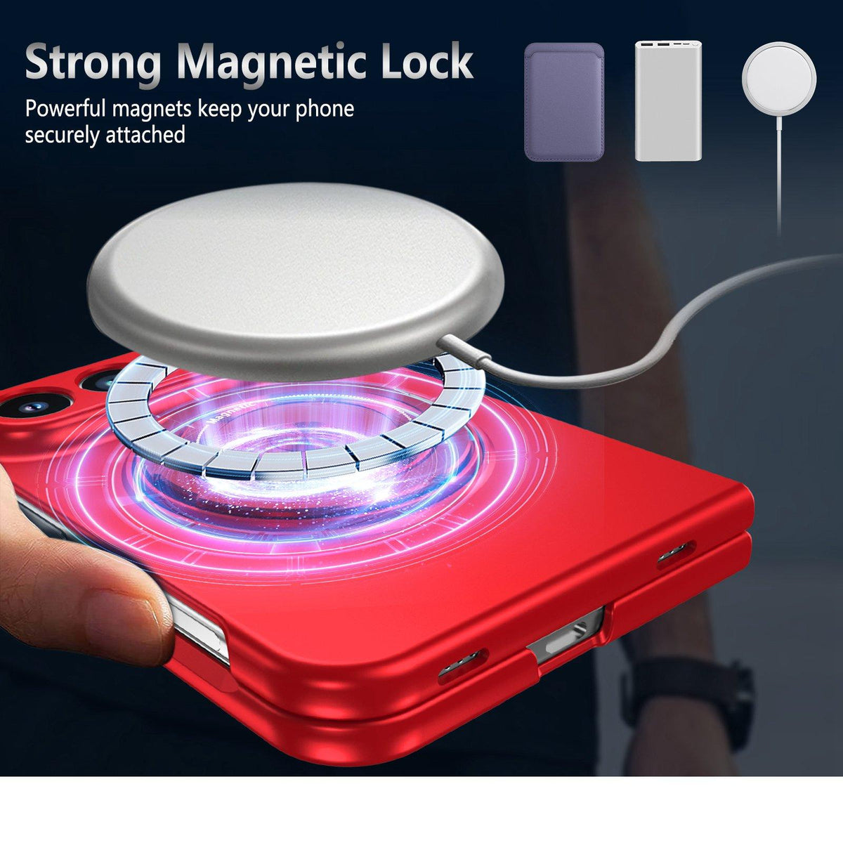 For iPhone Duo 360 Rotation Ring Holder MagSafe Shockproof PC Phone Case - Red - EDA010101201D