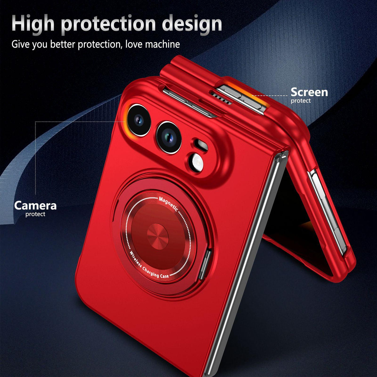 For iPhone Duo 360 Rotation Ring Holder MagSafe Shockproof PC Phone Case - Red - EDA010101201D