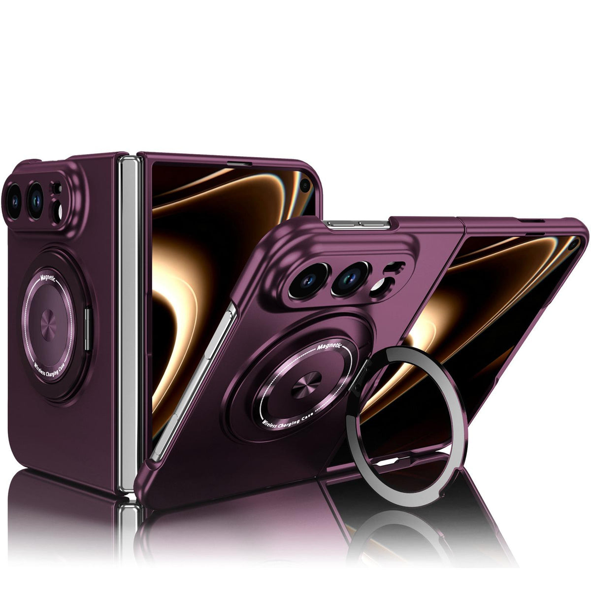 For iPhone Duo 360 Rotation Ring Holder MagSafe Shockproof PC Phone Case - Wine red - EDA010101201E