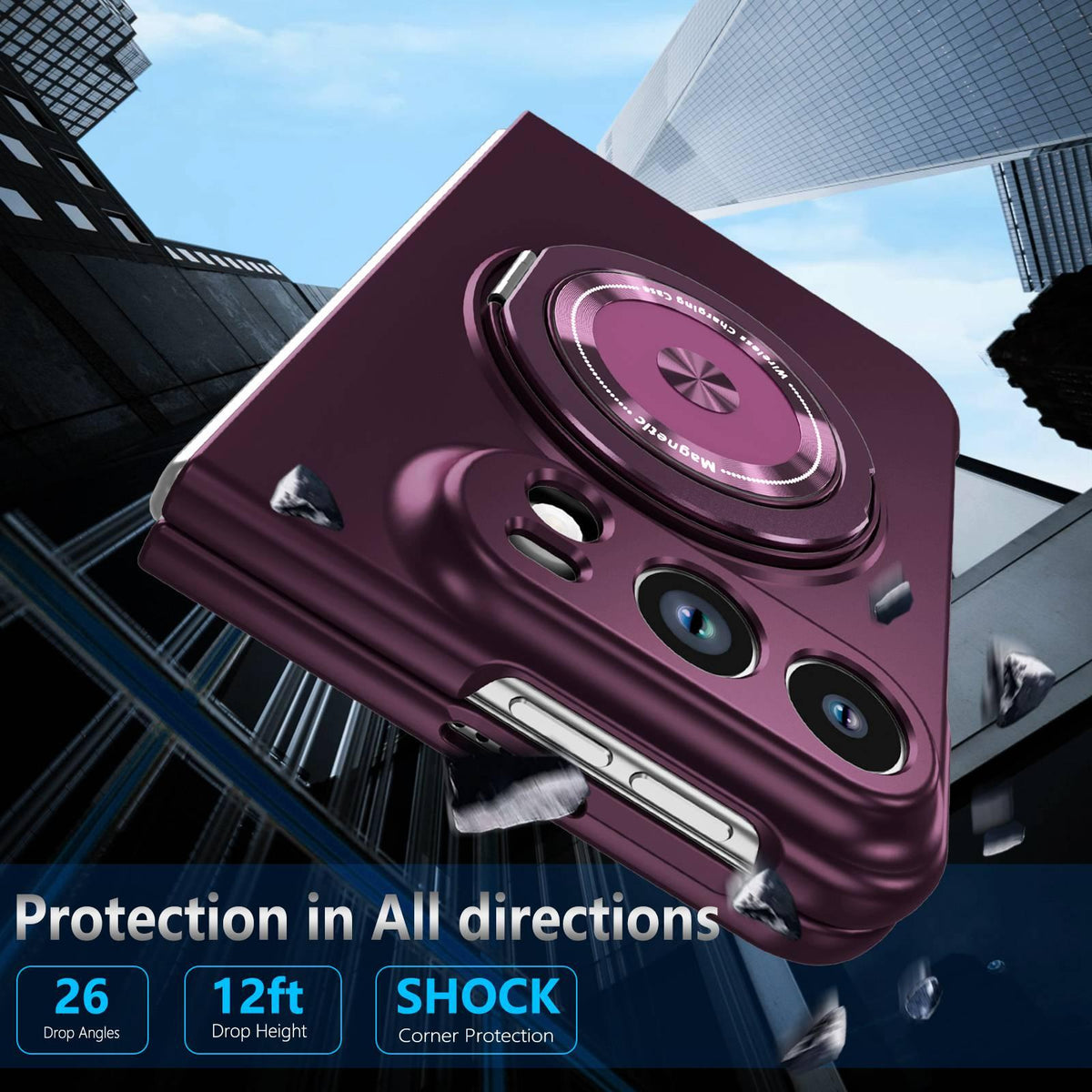 For iPhone Duo 360 Rotation Ring Holder MagSafe Shockproof PC Phone Case - Wine red - EDA010101201E