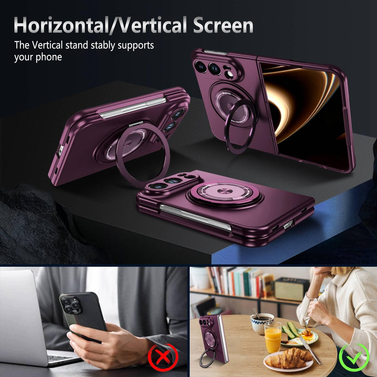 For iPhone Duo 360 Rotation Ring Holder MagSafe Shockproof PC Phone Case - Wine red - EDA010101201E