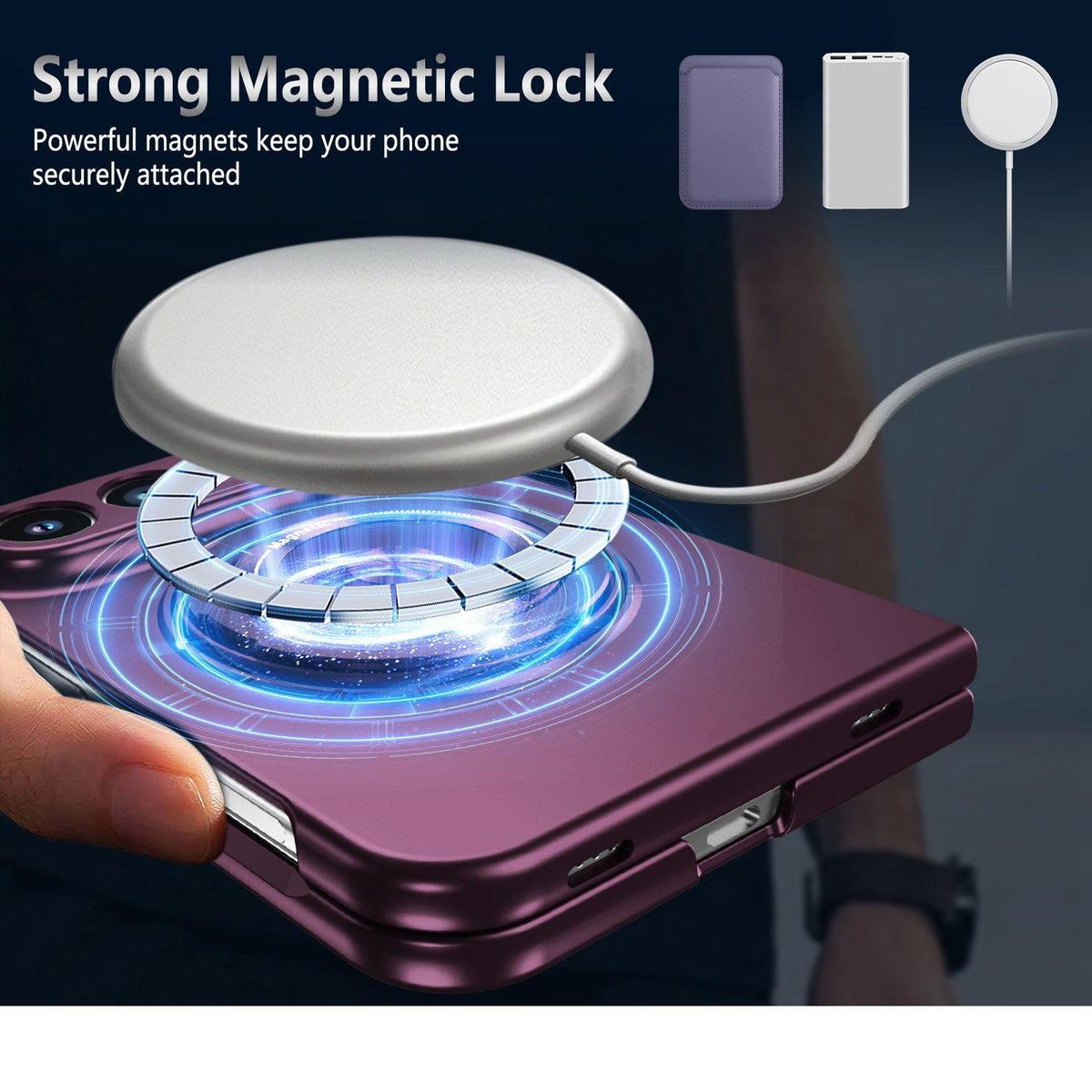 For iPhone Duo 360 Rotation Ring Holder MagSafe Shockproof PC Phone Case - Wine red - EDA010101201E