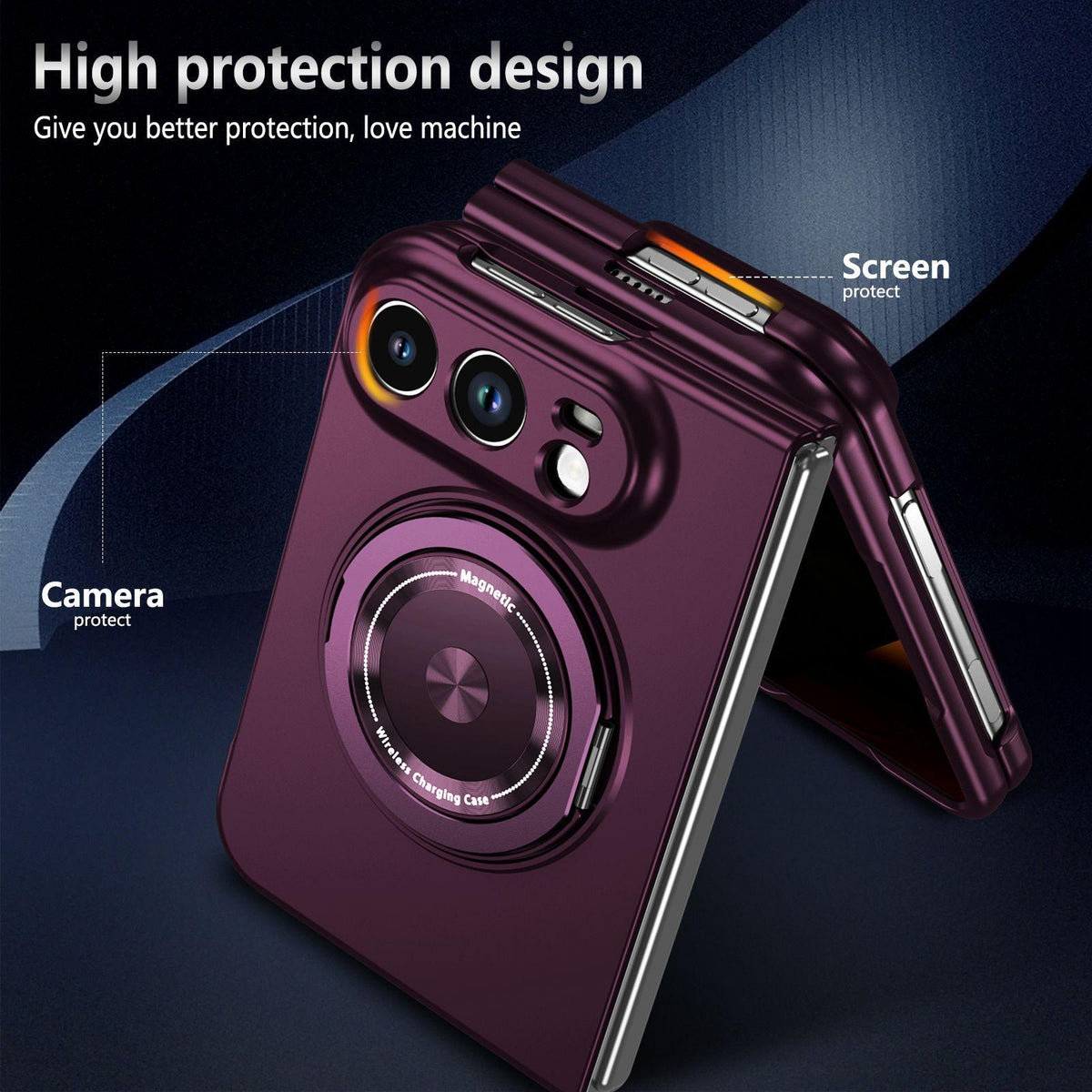 For iPhone Duo 360 Rotation Ring Holder MagSafe Shockproof PC Phone Case - Wine red - EDA010101201E