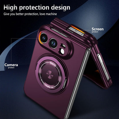 For iPhone Duo 360 Rotation Ring Holder MagSafe Shockproof PC Phone Case - Wine red - EDA010101201E