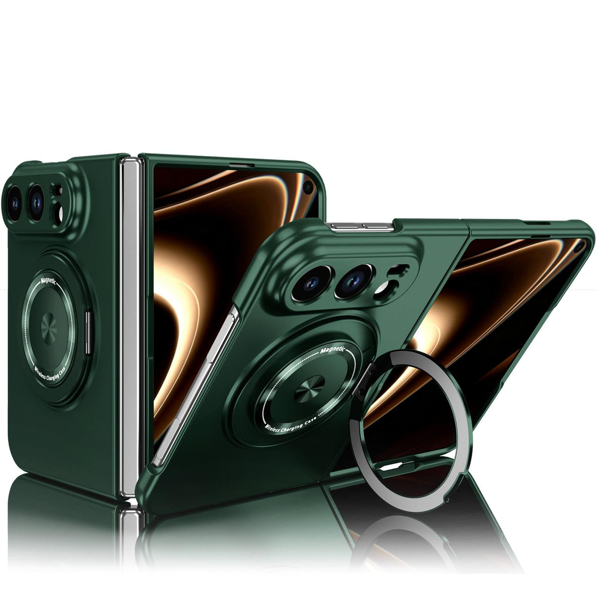 For iPhone Duo 360 Rotation Ring Holder MagSafe Shockproof PC Phone Case - Dark green - EDA010101201F