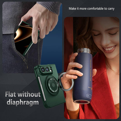 For iPhone Duo 360 Rotation Ring Holder MagSafe Shockproof PC Phone Case - Dark green - EDA010101201F