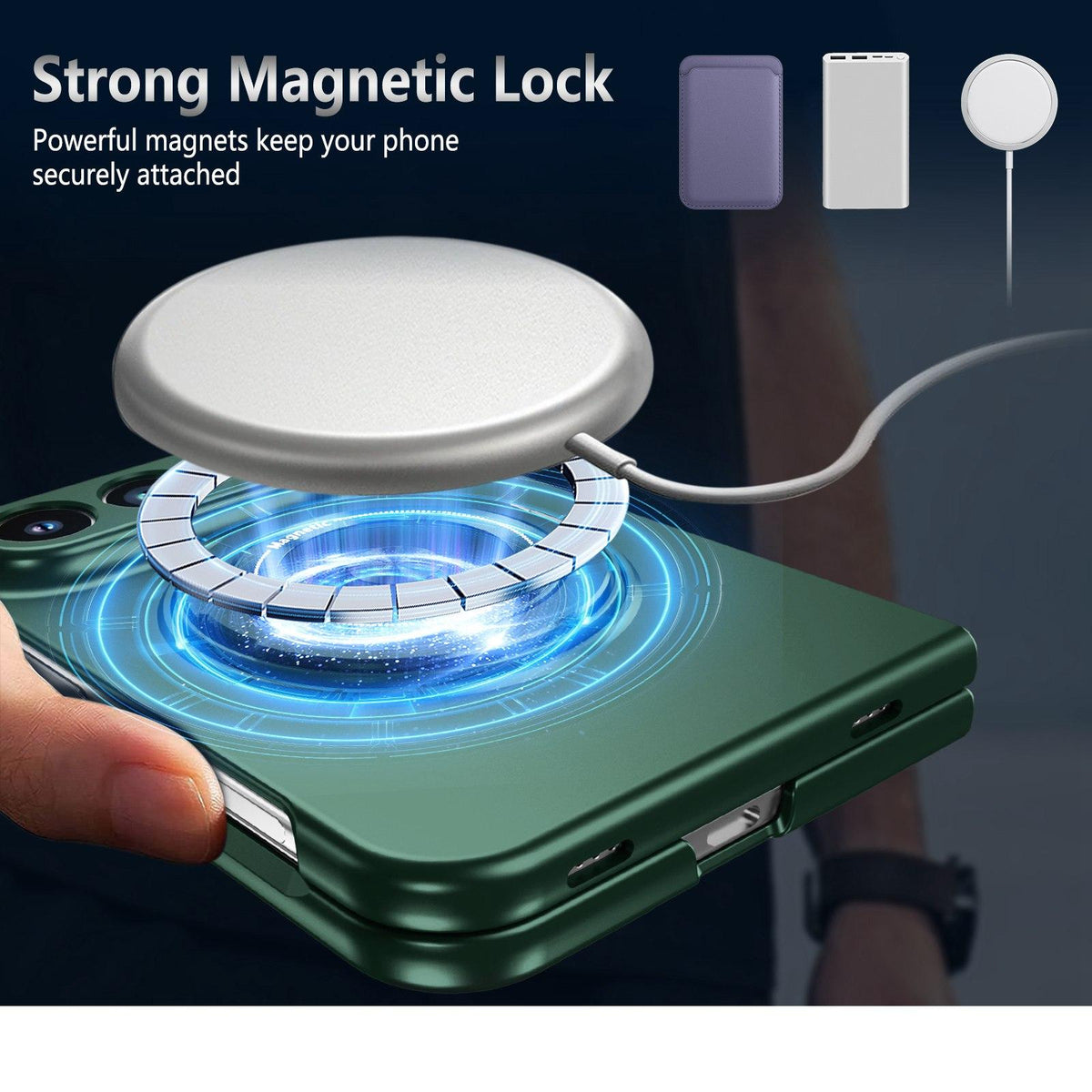 For iPhone Duo 360 Rotation Ring Holder MagSafe Shockproof PC Phone Case - Dark green - EDA010101201F