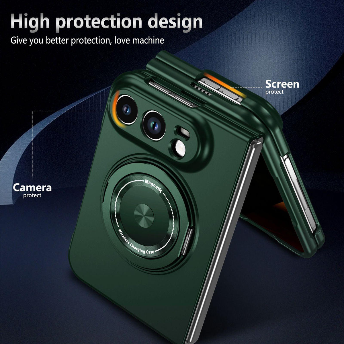 For iPhone Duo 360 Rotation Ring Holder MagSafe Shockproof PC Phone Case - Dark green - EDA010101201F