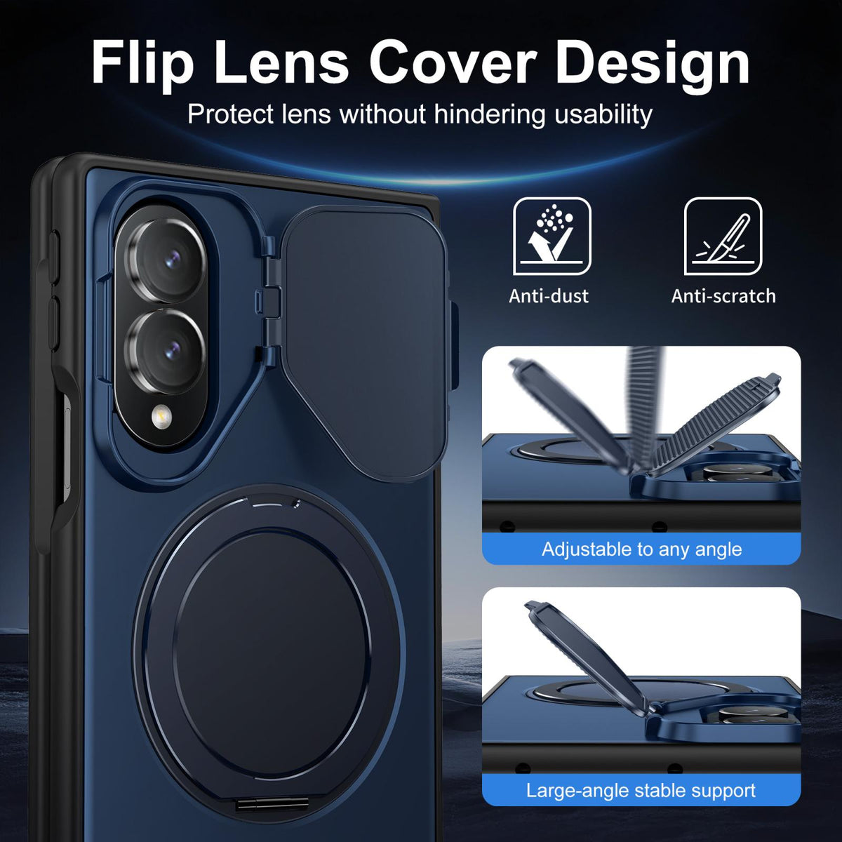 For Galaxy Z Fold8 5G ShellGod Magnetic Rotation Holder Shockproof Protective Phone Case - Black - EDA010101702A