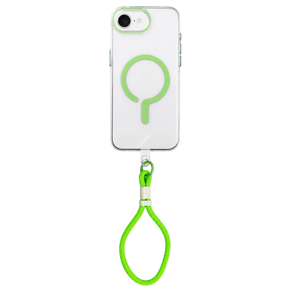 For iPhone 17e / 16e Question Mark Clear PC Magnetic Phone Case with Lanyard - Fluorescent Green - EDA010101901B