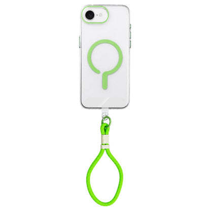 For iPhone 17e / 16e Question Mark Clear PC Magnetic Phone Case with Lanyard - Fluorescent Green - EDA010101901B