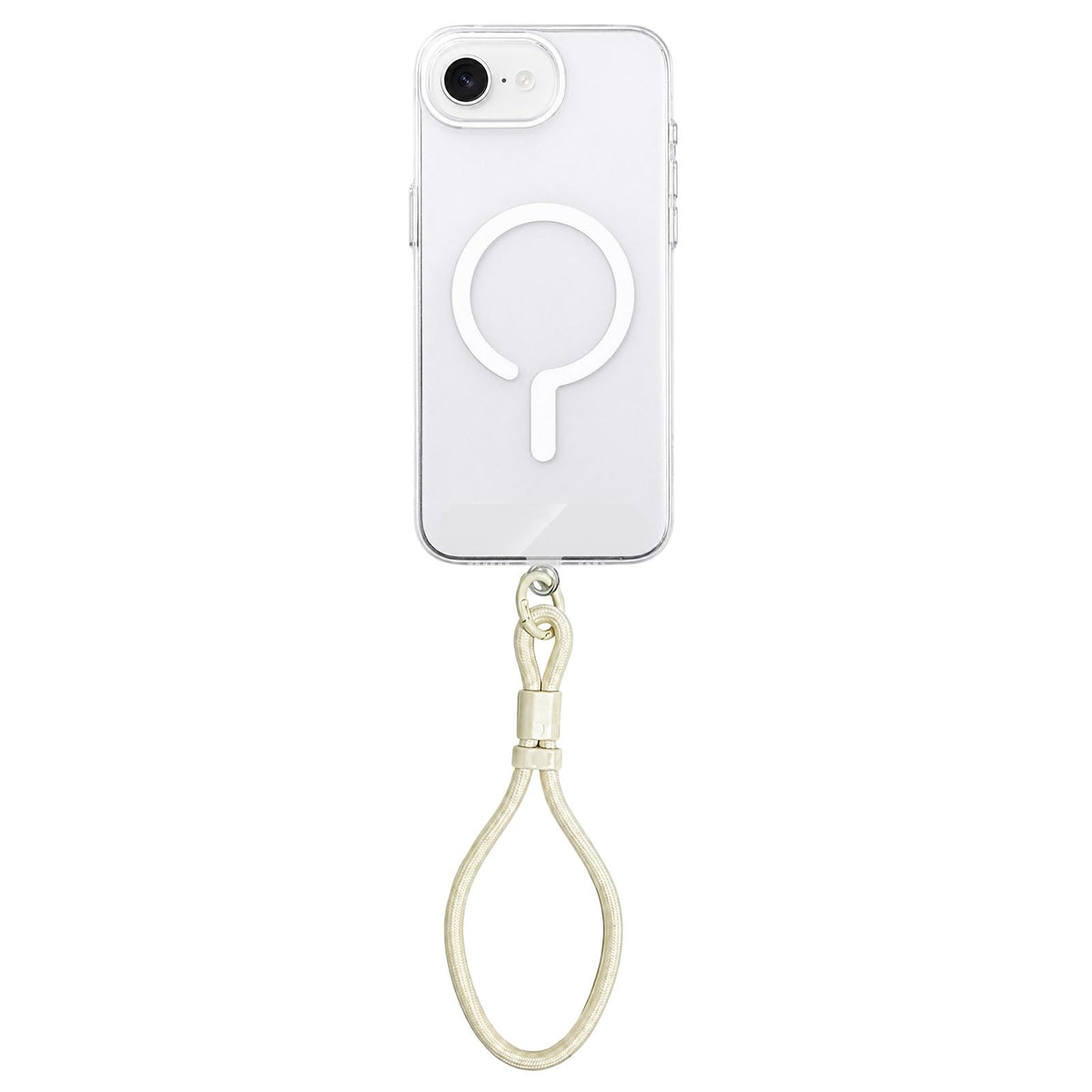 For iPhone 17e / 16e Question Mark Clear PC Magnetic Phone Case with Lanyard - Jasmine White - EDA010101901C