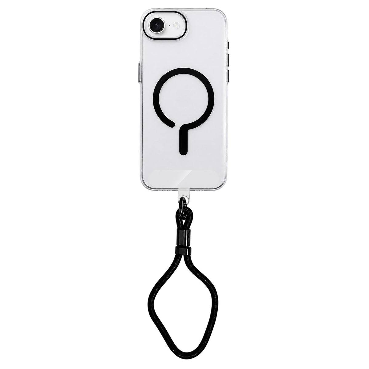 For iPhone 17e / 16e Question Mark Clear PC Magnetic Phone Case with Lanyard - Obsidian Black - EDA010101901E