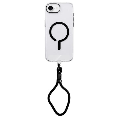 For iPhone 17e / 16e Question Mark Clear PC Magnetic Phone Case with Lanyard - Obsidian Black - EDA010101901E