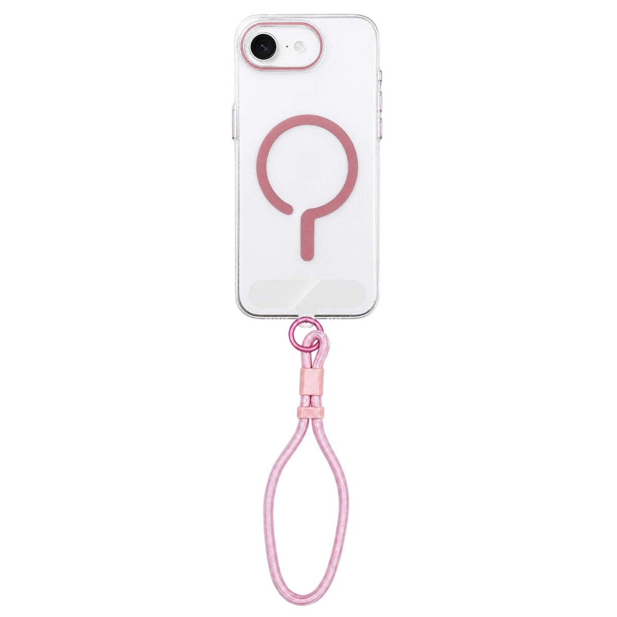 For iPhone 17e / 16e Question Mark Clear PC Magnetic Phone Case with Lanyard - Elegant Pink - EDA010101901G