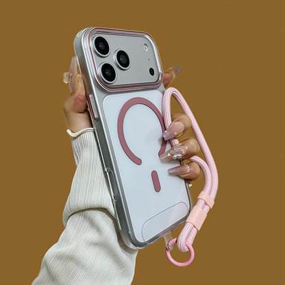 For iPhone 17e / 16e Question Mark Clear PC Magnetic Phone Case with Lanyard - Elegant Pink - EDA010101901G
