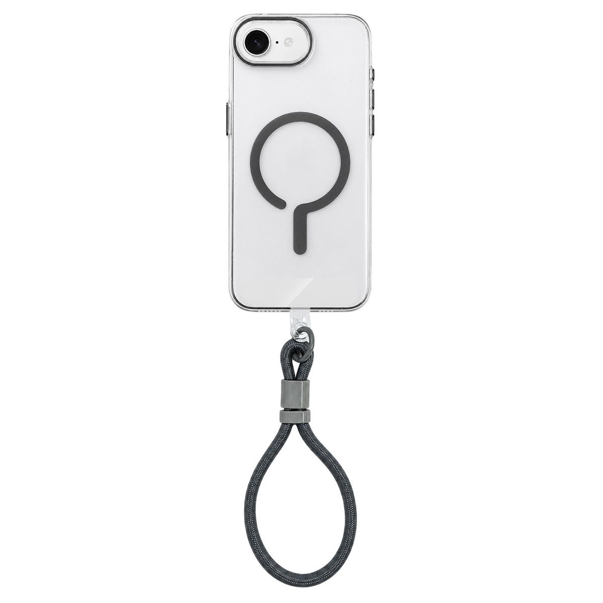 For iPhone 17e / 16e Question Mark Clear PC Magnetic Phone Case with Lanyard - Space Gray - EDA010101901H