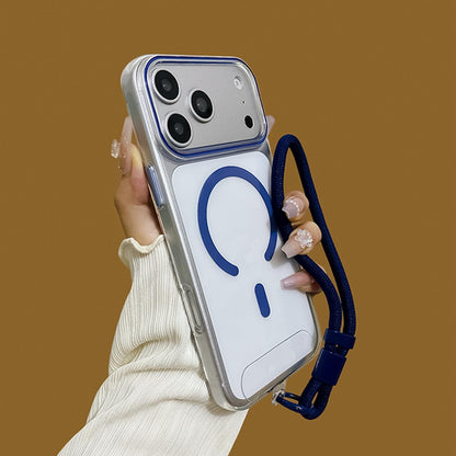 For iPhone 17 Pro Question Mark Clear PC Magnetic Phone Case with Lanyard - Business Blue - EDA010101903A