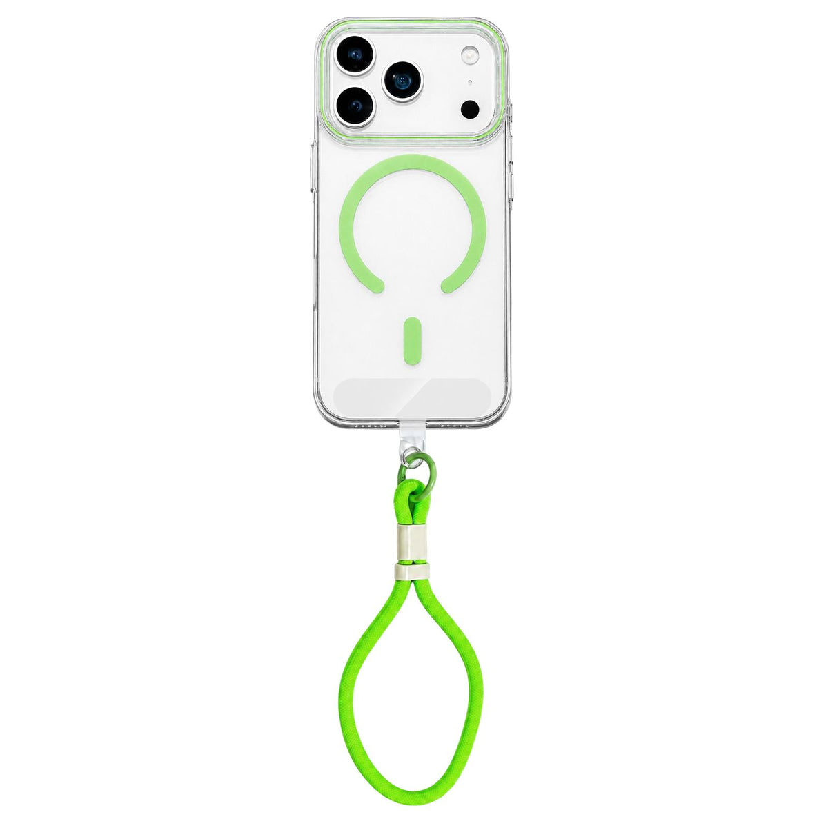 For iPhone 17 Pro Question Mark Clear PC Magnetic Phone Case with Lanyard - Fluorescent Green - EDA010101903B