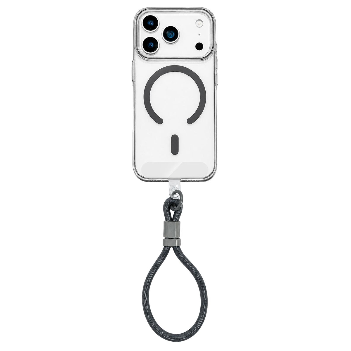 For iPhone 17 Pro Question Mark Clear PC Magnetic Phone Case with Lanyard - Space Gray - EDA010101903H