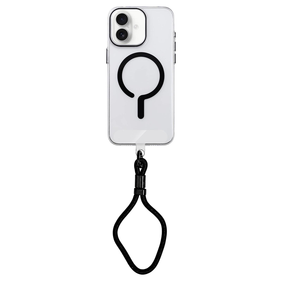 For iPhone 17 Question Mark Clear PC Magnetic Phone Case with Lanyard - Obsidian Black - EDA010101904E