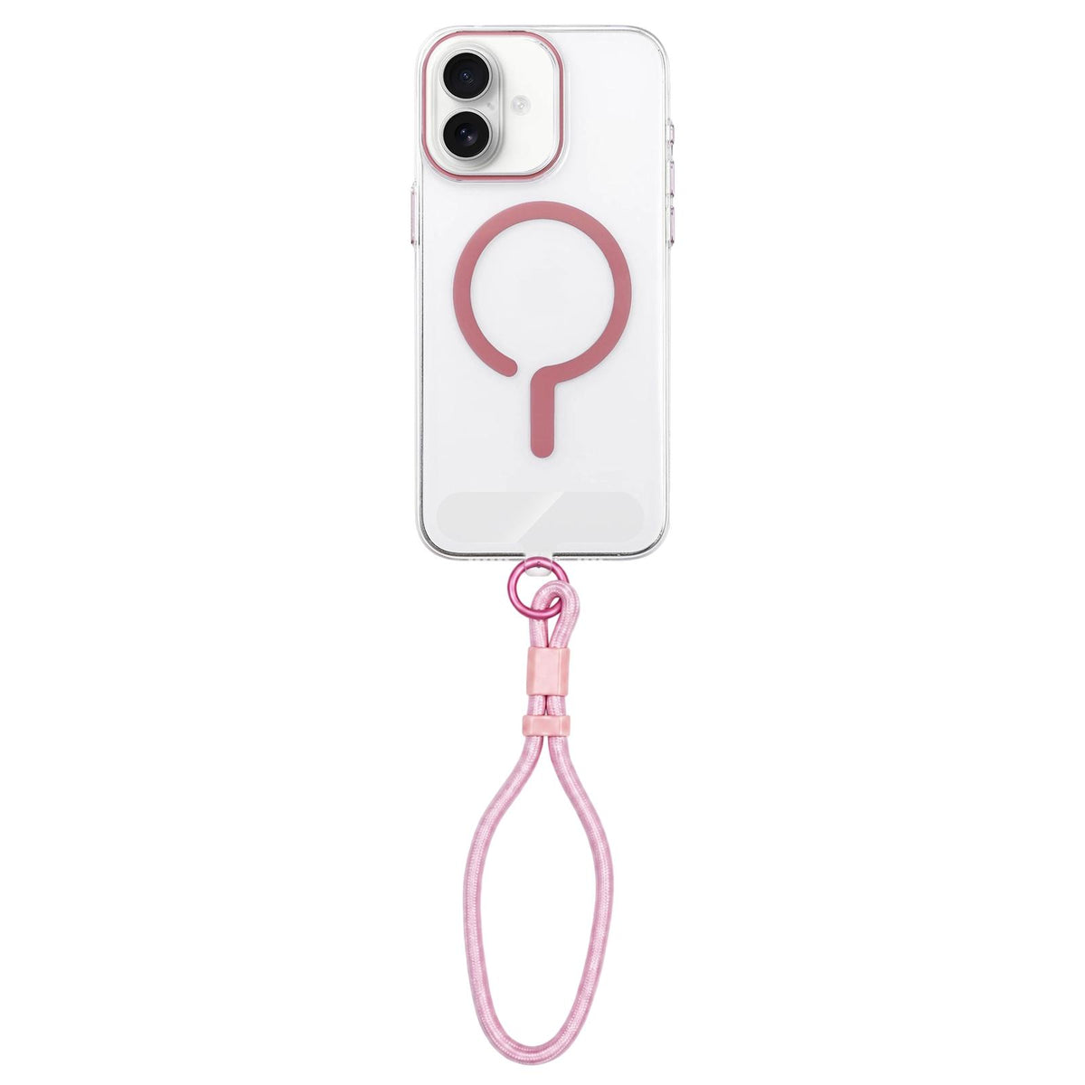 For iPhone 17 Question Mark Clear PC Magnetic Phone Case with Lanyard - Elegant Pink - EDA010101904G