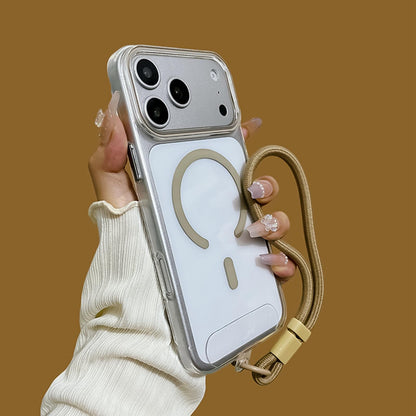 For iPhone Air Question Mark Clear PC Magnetic Phone Case with Lanyard - Desert Gold - EDA010101905D