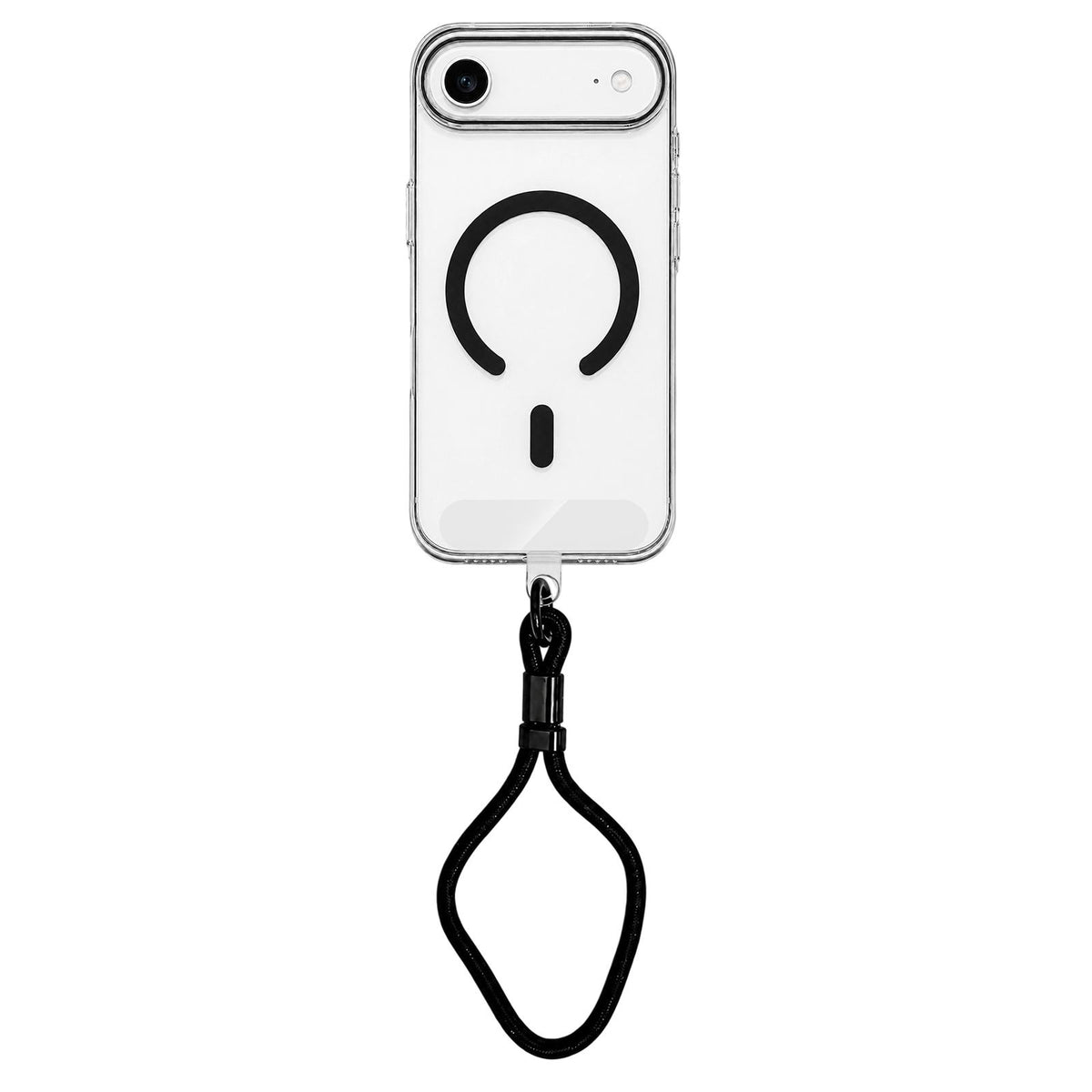 For iPhone Air Question Mark Clear PC Magnetic Phone Case with Lanyard - Obsidian Black - EDA010101905E
