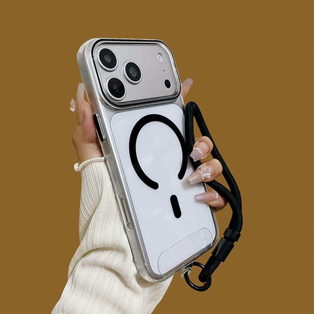 For iPhone Air Question Mark Clear PC Magnetic Phone Case with Lanyard - Obsidian Black - EDA010101905E
