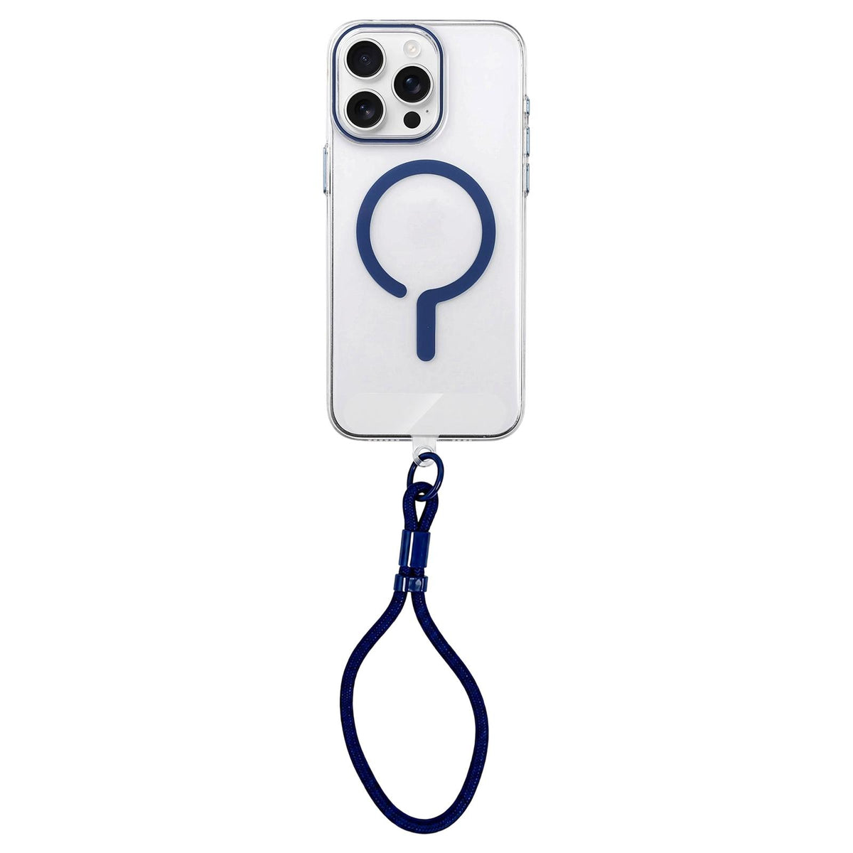 For iPhone 16 Pro Question Mark Clear PC Magnetic Phone Case with Lanyard - Business Blue - EDA010101907A