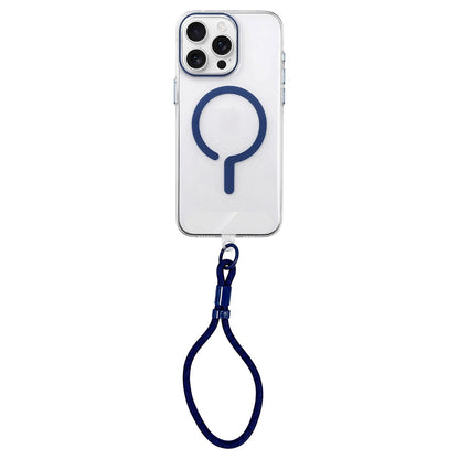 For iPhone 16 Pro Question Mark Clear PC Magnetic Phone Case with Lanyard - Business Blue - EDA010101907A