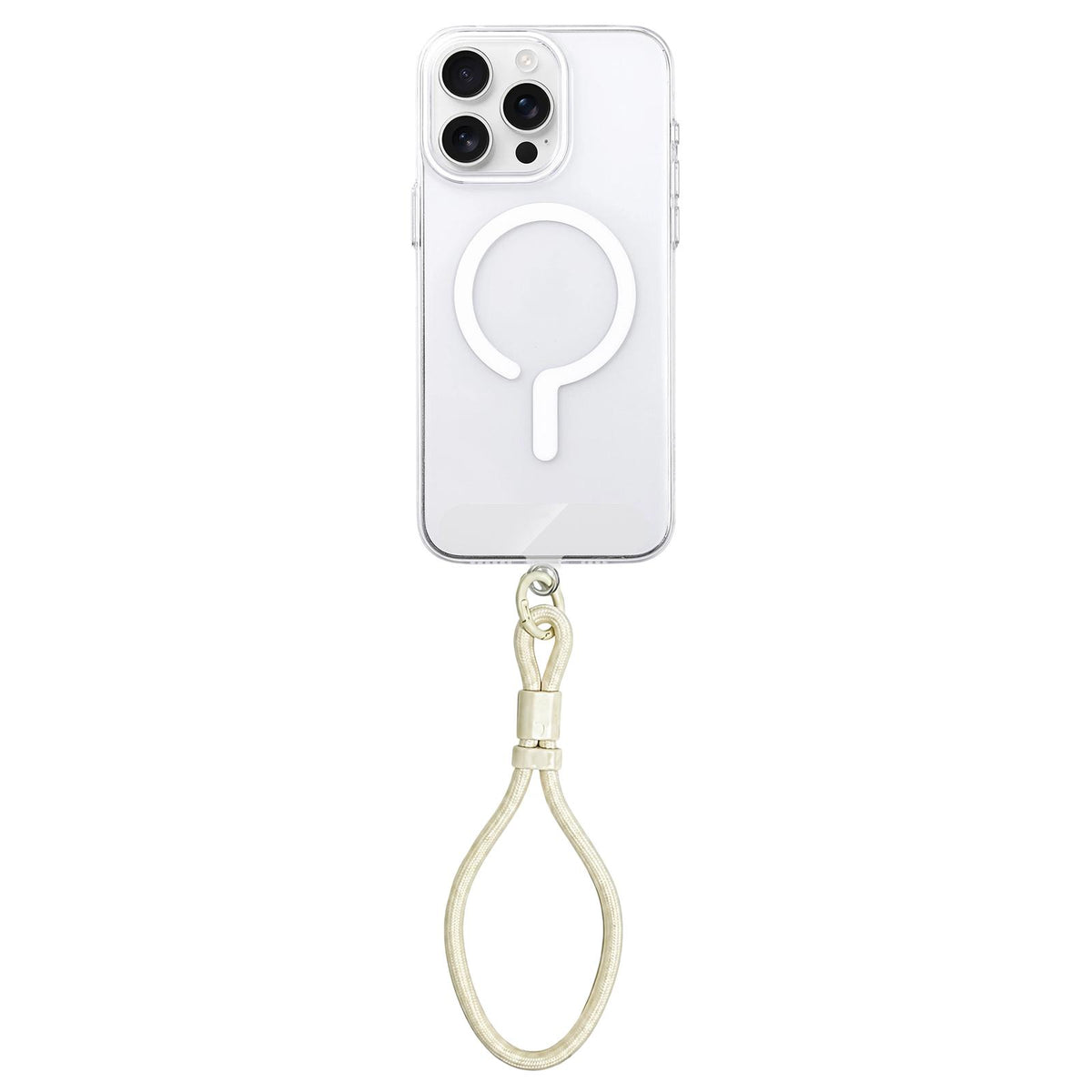 For iPhone 16 Pro Question Mark Clear PC Magnetic Phone Case with Lanyard - Jasmine White - EDA010101907C