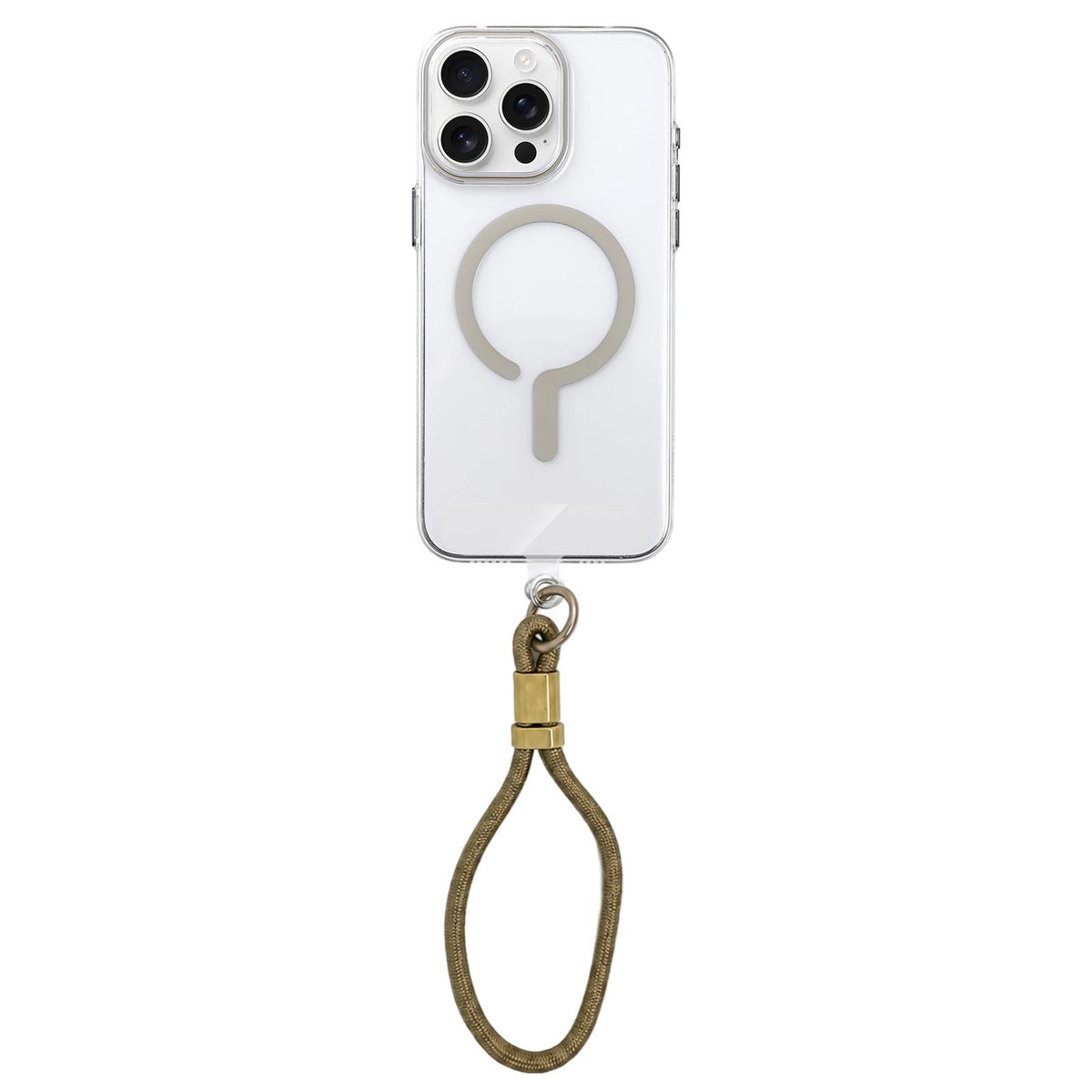 For iPhone 16 Pro Question Mark Clear PC Magnetic Phone Case with Lanyard - Desert Gold - EDA010101907D