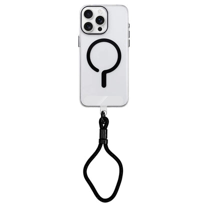 For iPhone 16 Pro Question Mark Clear PC Magnetic Phone Case with Lanyard - Obsidian Black - EDA010101907E