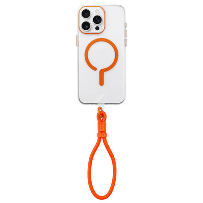 For iPhone 16 Pro Question Mark Clear PC Magnetic Phone Case with Lanyard - Stellar Orange - EDA010101907F