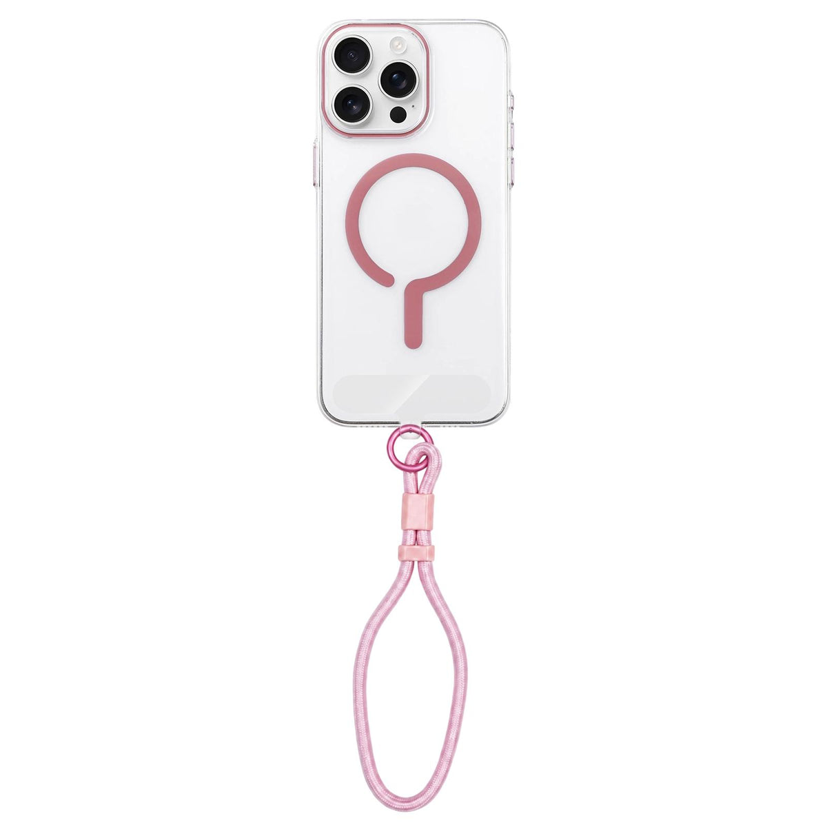 For iPhone 16 Pro Question Mark Clear PC Magnetic Phone Case with Lanyard - Elegant Pink - EDA010101907G