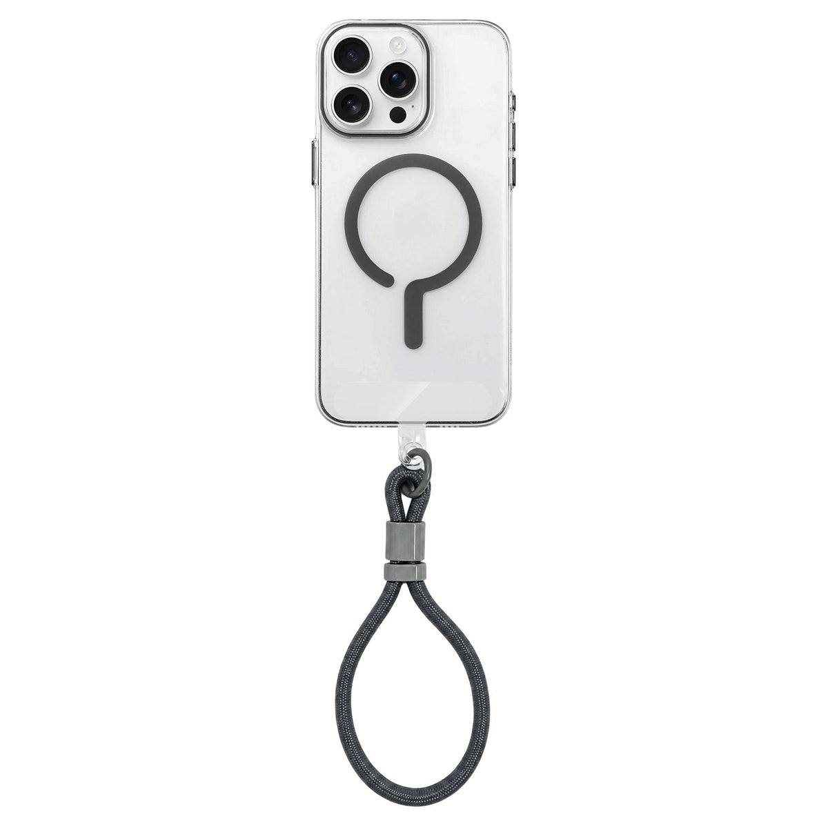 For iPhone 16 Pro Question Mark Clear PC Magnetic Phone Case with Lanyard - Space Gray - EDA010101907H