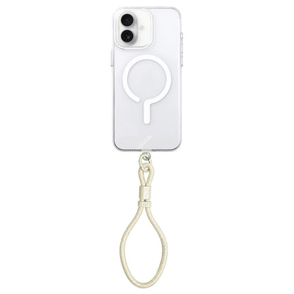 For iPhone 16 Plus Question Mark Clear PC Magnetic Phone Case with Lanyard - Jasmine White - EDA010101908C