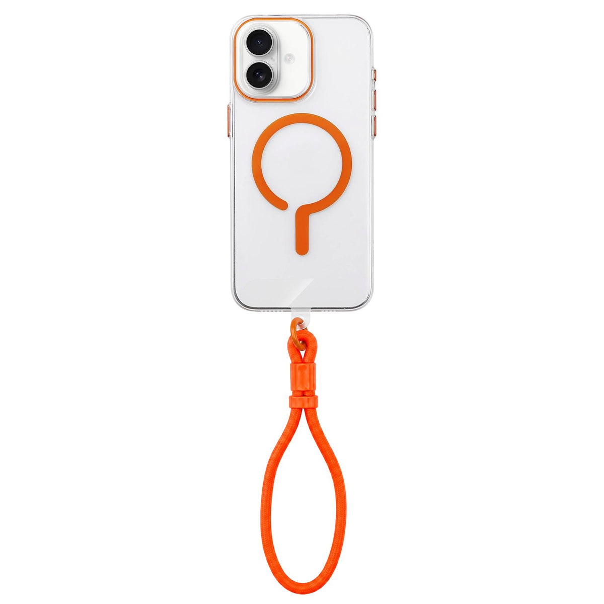 For iPhone 16 Plus Question Mark Clear PC Magnetic Phone Case with Lanyard - Stellar Orange - EDA010101908F