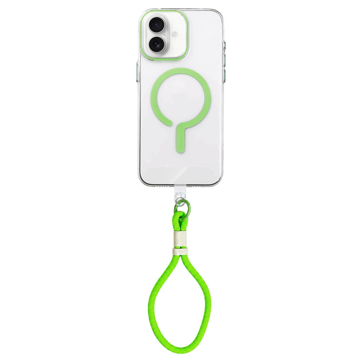 For iPhone 15 Pro Max Question Mark Clear PC Magnetic Phone Case with Lanyard - Fluorescent Green - EDA010101910B
