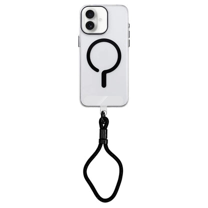 For iPhone 15 Pro Max Question Mark Clear PC Magnetic Phone Case with Lanyard - Obsidian Black - EDA010101910E