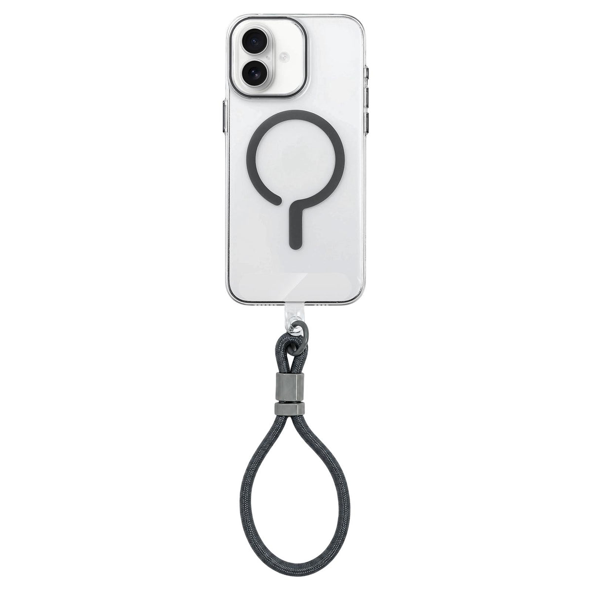 For iPhone 15 Pro Max Question Mark Clear PC Magnetic Phone Case with Lanyard - Space Gray - EDA010101910H