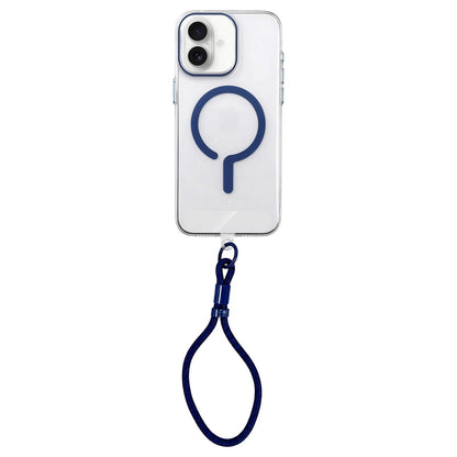 For iPhone 15 Pro Question Mark Clear PC Magnetic Phone Case with Lanyard - Business Blue - EDA010101911A