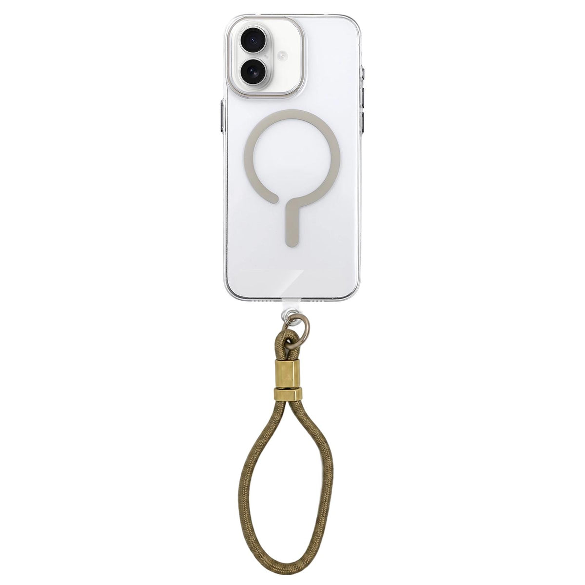 For iPhone 15 Pro Question Mark Clear PC Magnetic Phone Case with Lanyard - Desert Gold - EDA010101911D