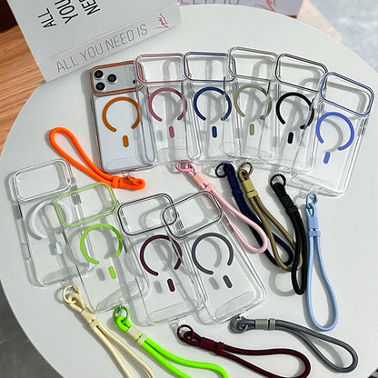 For iPhone 17 Pro Max Question Mark Clear PC Magnetic Phone Case with Lanyard - Desert Gold - EDA010101902D