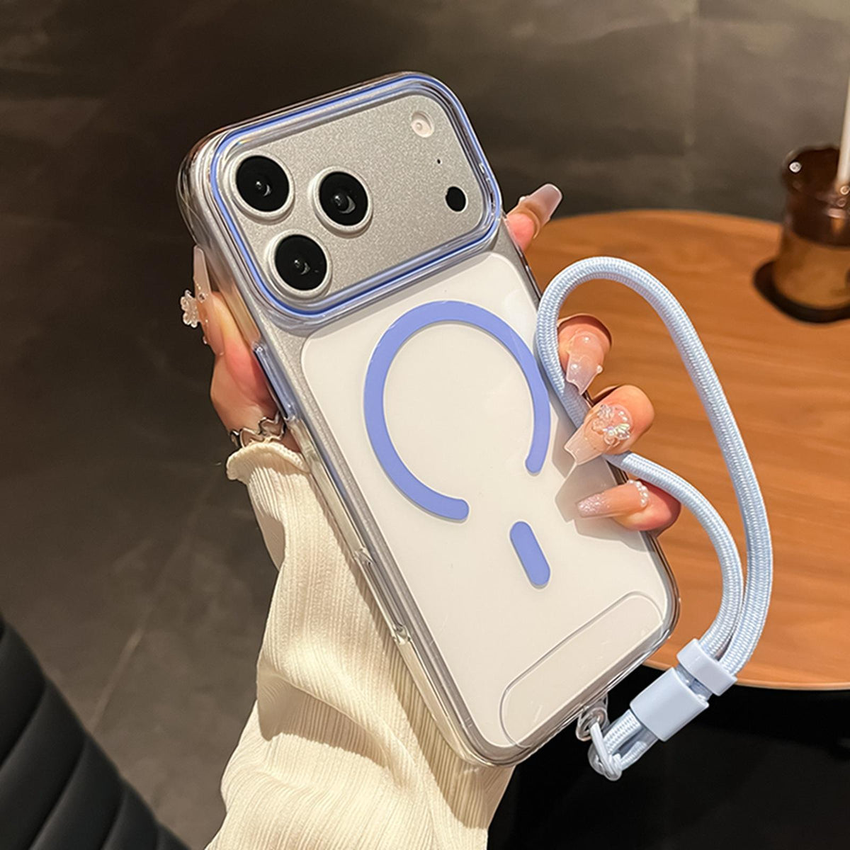 For iPhone 17 Question Mark Clear PC Magnetic Phone Case with Lanyard - Business Blue - EDA010101904A