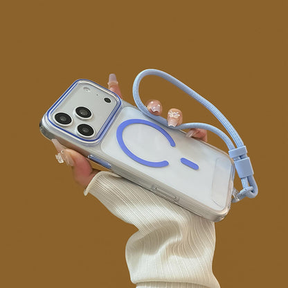 For iPhone 17 Pro Question Mark Clear PC Magnetic Phone Case with Lanyard - Business Blue - EDA010101903A