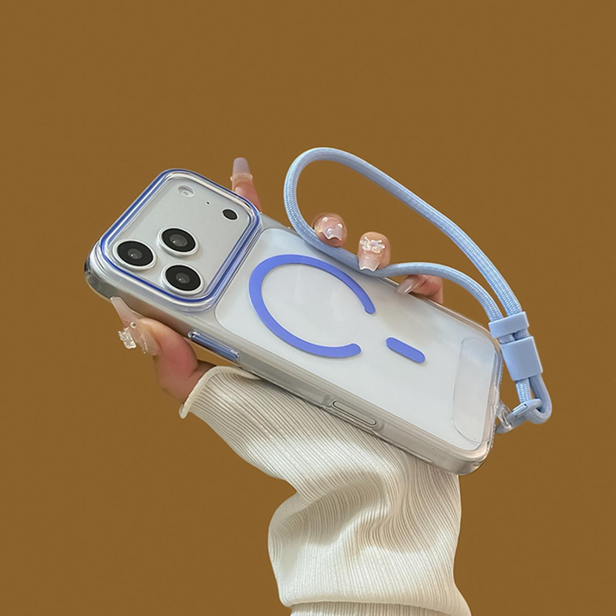 For iPhone 16 Plus Question Mark Clear PC Magnetic Phone Case with Lanyard - Fluorescent Green - EDA010101908B