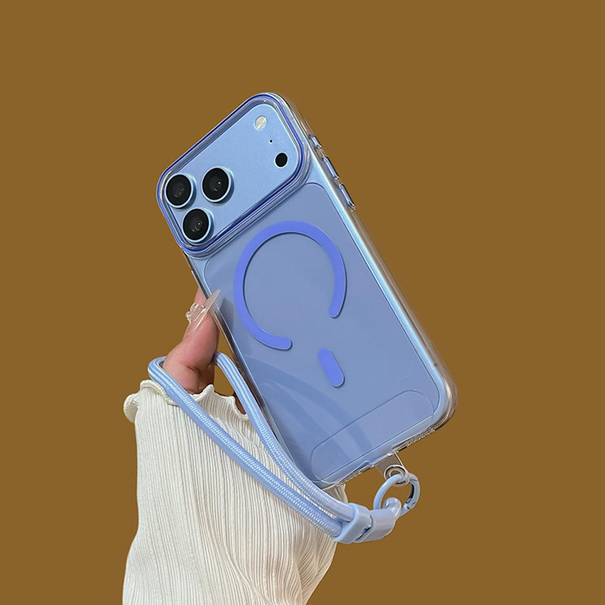For iPhone 16 Pro Question Mark Clear PC Magnetic Phone Case with Lanyard - Fluorescent Green - EDA010101907B