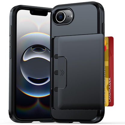 For iPhone 17e / 16e Sliding Card Slot PC Hybrid TPU Phone Case - Black - EDA010102003A